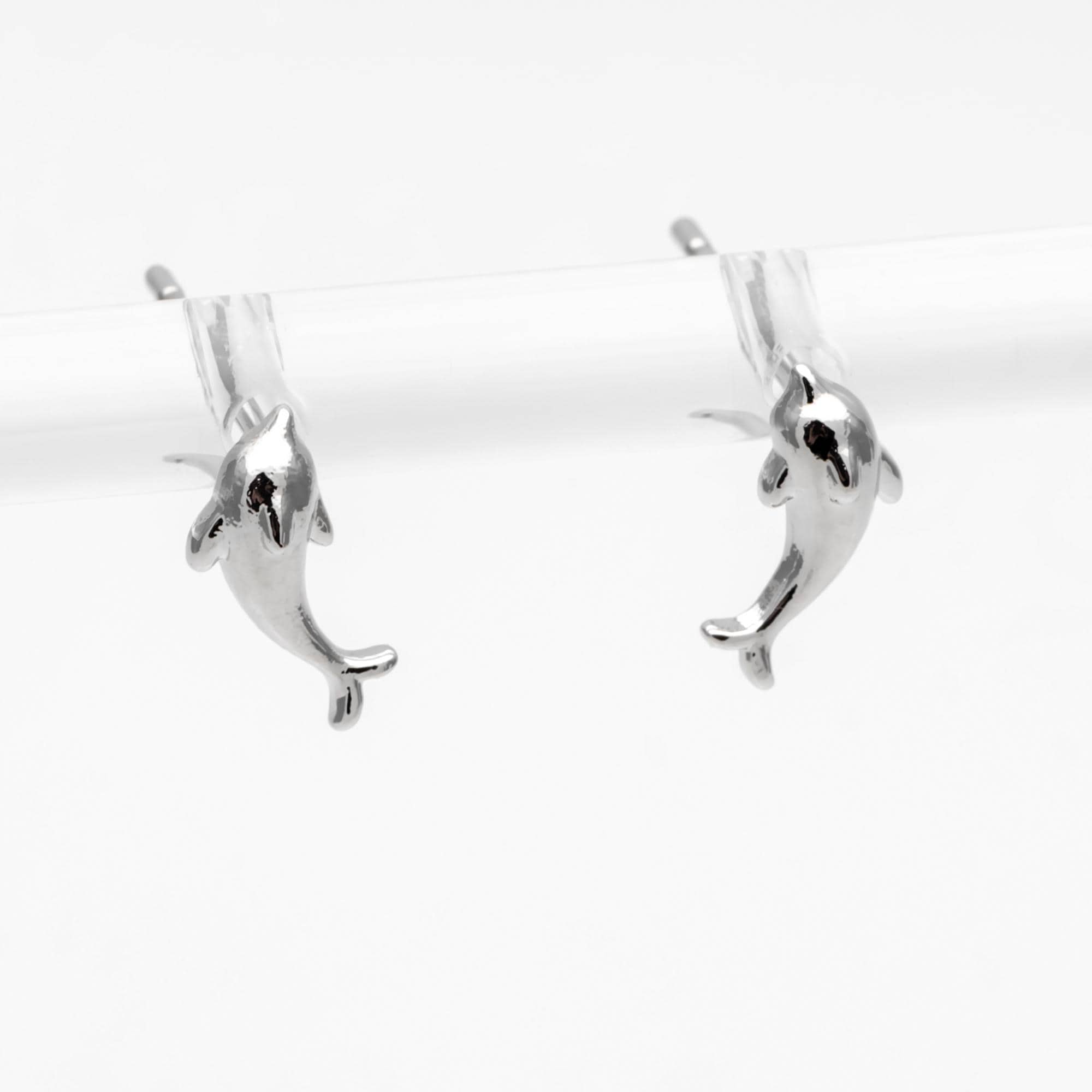 10pcs Gold/ Silver Tone Dolphin Earrings, 18K Real Gold/ Rhodium plated Brass, Cute Ocean Stud Earrings (GB-4460-B)